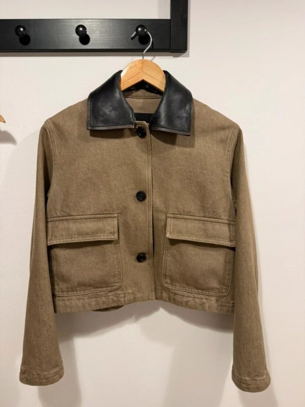 Massimo Dutti Khaki Brown Leather Collar Jacket Size S